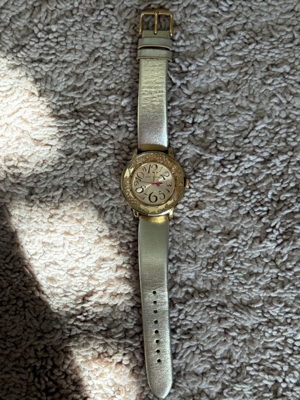 Betsey Johnson Gold-Tone Watch with Cream Dial and Pink Accent